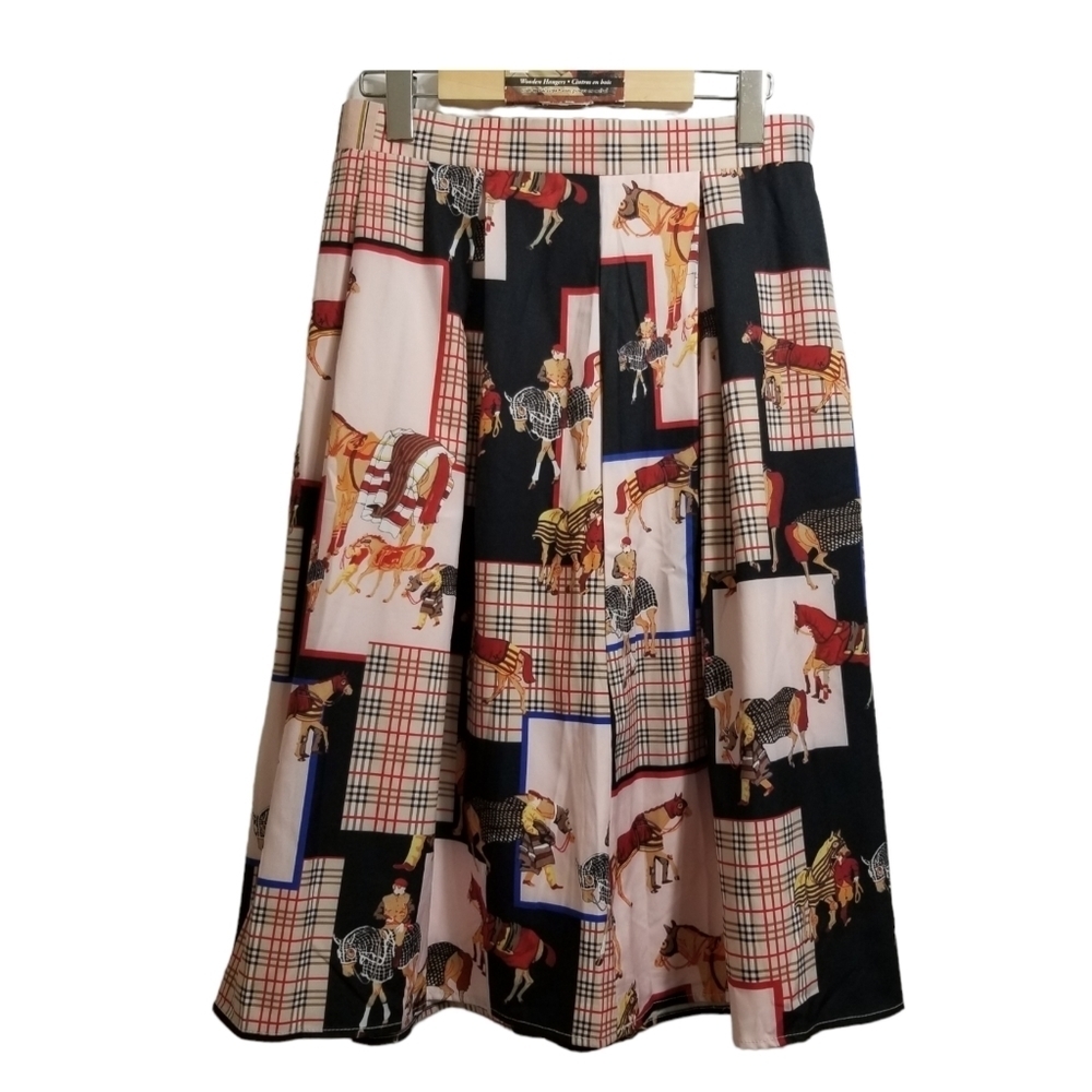 Equestrian Print Midi Polyester Small Skirt